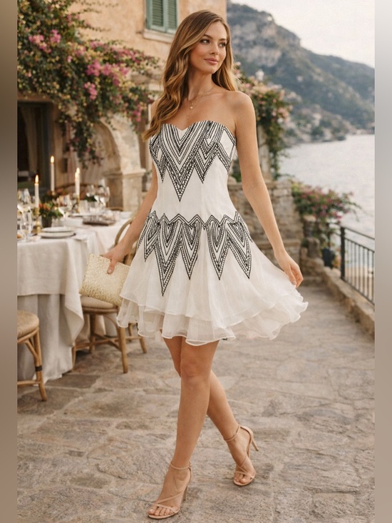 Free People Dresses & Skirts - Free People Womens Sz 4 Strapless White Embroidered Fit Flare Mini Party Dress